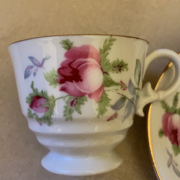 Lefton hand-painted rose pattern porcelain demitasse espresso tea cup saucer set - Picture 3 of 12